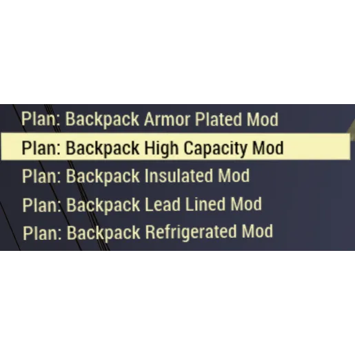 Backpack Plan Mods All Fallout Game Items Gameflip