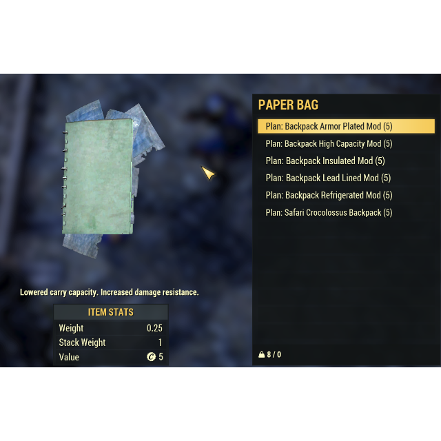 Backpack Mods Bundle 5 Backpack Plans Fallout 76 Game Items Gameflip