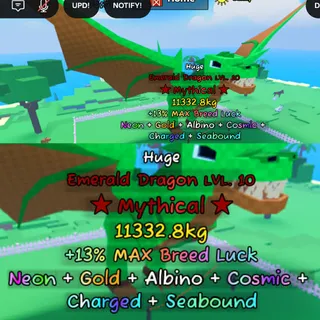 Catch and Tame | Huge Emerald Dragon 11,333kg (Mythical) Lvl 10 | Neon, Gold, Albino, & more mutation | 8.09K/s