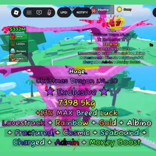 Catch and Tame | Huge Christmas Dragon 7,399kg (Exclusive) Lvl 10 | Rainbow, Gold, Albino, & more mutation | 38.6K/s