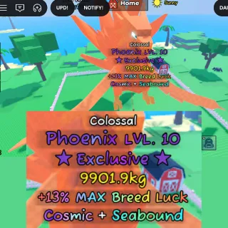 Catch and Tame | Colossal Phoenix 9,902kg (Exclusive) Lvl 10 | Cosmic & Seabound Mutation | 3.41K/s | Rideable