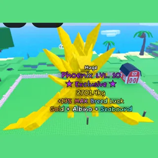 Catch and Tame | Huge Phoenix 2,701kg (Exclusive) Lvl 10 | Gold, Albino & Seabound Mutation | 2.88K/s