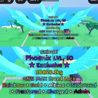 Catch and Tame | Colossal Phoenix 10,826kg (Exclusive) Lvl 10 | Rainbow, Gold, Albino, & more mutation | 11.5K/s