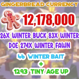 12.1 MILLION GINGERBREAD ADOPT ME CHRISTMAS EVENT 1293 TINY AGE-UP POTION 46 WINTER DEER BAIT