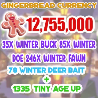 12.7 MILLION GINGERBREAD ADOPT ME CHRISTMAS EVENT 1335 TINY AGE-UP POTION 78 WINTER DEER BAIT