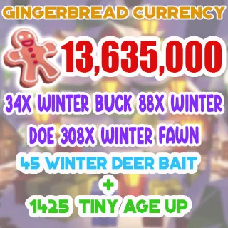 13.6 MILLION GINGERBREAD ADOPT ME CHRISTMAS EVENT 1425 TINY AGE-UP POTION 45 WINTER DEER BAIT