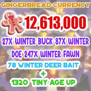 12.6 MILLION GINGERBREAD ADOPT ME CHRISTMAS EVENT 1335 TINY AGE-UP POTION 78 WINTER DEER BAIT