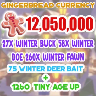 12 MILLION GINGERBREAD ADOPT ME CHRISTMAS EVENT 1260 TINY AGE-UP POTION 75 WINTER DEER BAIT