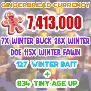 7.4 MILLION GINGERBREAD ADOPT ME CHRISTMAS EVENT 834 TINY AGE-UP POTION 127 WINTER DEER BAIT