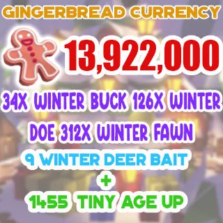 13.9 MILLION GINGERBREAD ADOPT ME CHRISTMAS EVENT 1455 TINY AGE-UP POTION 9 WINTER DEER BAIT