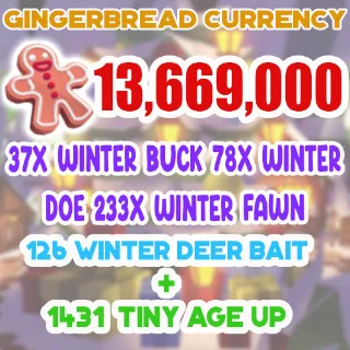 13.6 MILLION GINGERBREAD ADOPT ME CHRISTMAS EVENT 1431 TINY AGE-UP POTION 126 WINTER DEER BAIT