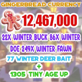 12.4 MILLION GINGERBREAD ADOPT ME CHRISTMAS EVENT 1305 TINY AGE-UP POTION 77 WINTER DEER BAIT