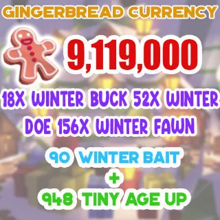 9.1 MILLION GINGERBREAD ADOPT ME CHRISTMAS EVENT 948 TINY AGE-UP POTION 90 WINTER DEER BAIT