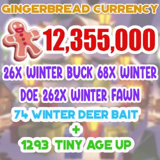 12.3 MILLION GINGERBREAD ADOPT ME CHRISTMAS EVENT 1293 TINY AGE-UP POTION 74 WINTER DEER BAIT