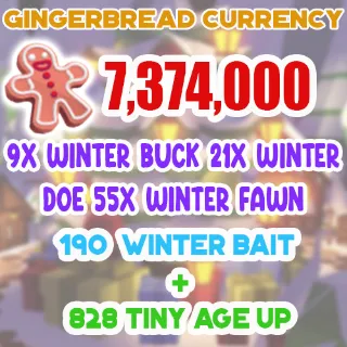 7.3 MILLION GINGERBREAD ADOPT ME CHRISTMAS EVENT 828 TINY AGE-UP POTION 190 WINTER DEER BAIT