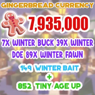 7.9 MILLION GINGERBREAD ADOPT ME CHRISTMAS EVENT 852 TINY AGE-UP POTION 149 WINTER DEER BAIT