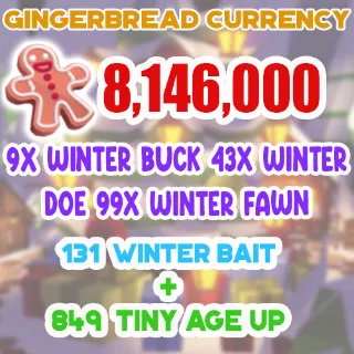 8.1 MILLION GINGERBREAD ADOPT ME CHRISTMAS EVENT 849 TINY AGE-UP POTION 8 WINTER DEER BAIT