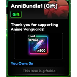Anniversary Bundle 1 (500 Rerolls) Anime Vanguards