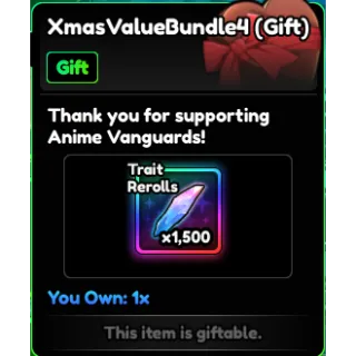 Xmas Value Bundle 4 (1500 Rerolls) Anime Vanguards