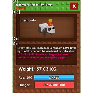 🍟 Random Size Huge Nightmare French Fry Ferret – 20m Cooldown! 🍟