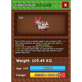 🕸️ 1 of 1 Collectors Pet Colossal Jumbo Kitsune – ! 🕸️ [109KG, Age 100]