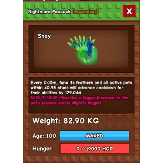 🦚 FLASH SALE! 1x Titanic Nightmare Peacock | Random KG from 90-100KG (15s Cooldown)