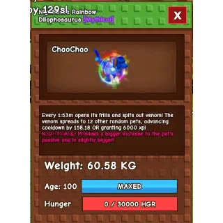 Huge Nightmare Rainbow Hatch Dilophosaurus (59-61+kg | Age 100)