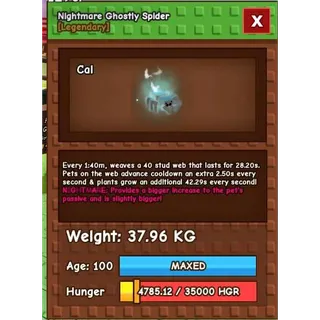 🕸️ Semi-Huge Nightmare Ghostly Spider – Legendary Meta Support! 🕸️ [38KG, Age 100]