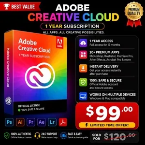 Adobe Creative Cloud 1 Year Subscription 🎨 Full Premium Apps ⚡ Instant Delivery