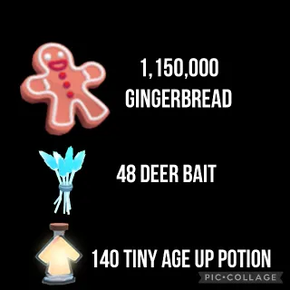 1.15m Gingerbread 48 Deer Bait 140 Tiny Age Up Potions