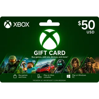 $50.00 USD Xbox Gift Card