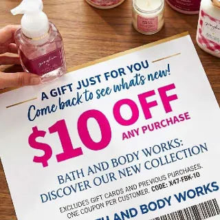 $10.00 Off Any Purchase Bath And Body Works Coupon