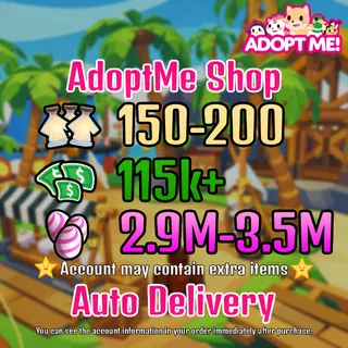 Adopt Me, 150-200 Age Potions | 115k+ Bucks | 2.9m-3.5m Candy Eggs Account