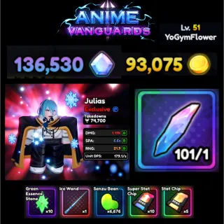 Anime Vanguards Account Lv.51|Gems 136530|Trait 101|Unverified Account | Instant Delivery