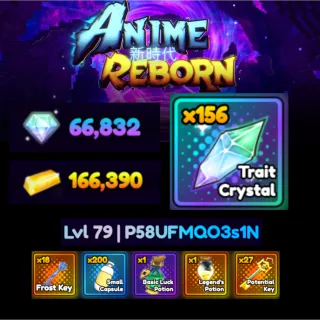 Anime Reborn Account |Gems 66000|Trait 156|Unverified Account | Instant Delivery