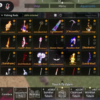 Fisch Account With Masterline, Astraeus, Lullaby, Polaris, Noiseform, Migu Rod, Fallen Snowblade