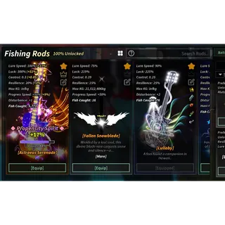 Account Fisch Masterline Rod, Lullaby, Fallen Snowblade, Astraeus Serenade, Demon Slayer, Duskwire, Migu Rod