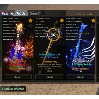 Fisch Account LV MAX Unlock Masterline Rod, Lullaby, Astraeus, Polaris, Cinderstring, Chraysalis, Fallen Snowblade, Astralhook