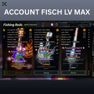 Account Fisch Lv Max Unlock Astraeus Serenade, Polaris Serenade, Lullaby, Masterline Rod, Duskwire, Castbound