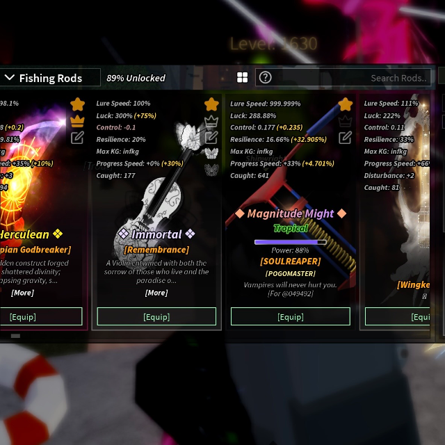 Fisch Account With Golden Masterline Lullaby Remembrance Soulreaper ...
