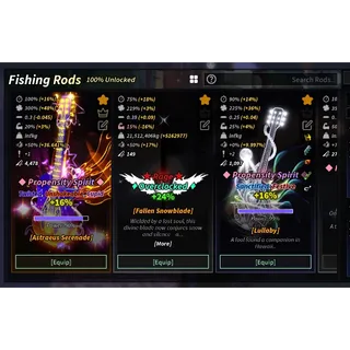 Account Fisch LV MAX Unlock Astraeus Serenade, Lullaby, Fallen Snowblade, Polaris Serenade, Masterline Rod, Duskwire