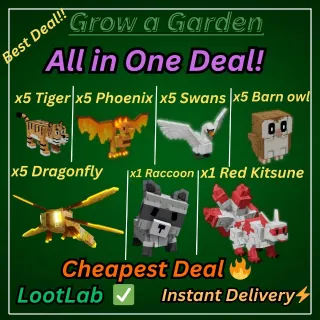 x5 (Tiger, Phoenix, Barn owl, Dragonfly) x1 (Raccoon, Red kitsune)