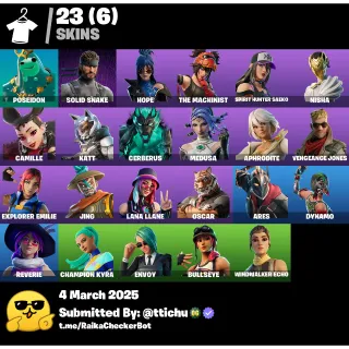 Fortnite : 8900 V-Bucks | 23 SKINS Dynamo | Envoy | Bullseye ✅ All Platforms 🌊 Full Access