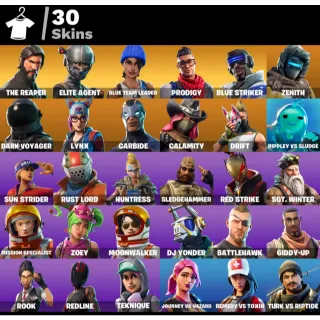 Fortnite Account > 30 Skins The Reaper + Elite Agent + Blue Team Leader + 550 V-Bucks ✅ All Platforms 📧 Full Access
