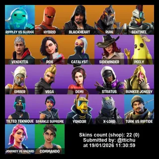 Fortnite : 22 Skins Commando | Hybrid | Blackheart | Sidewinder | Peely + 450 V-Bucks ✅ All Platforms 📑 Full Access