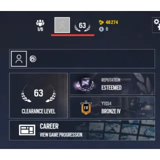 Tom Clancy's Rainbow Six Siege : Level 63 Bronze IV + 1 Black Ice + 48K Renown ( ✅Uplay Account Full Access )