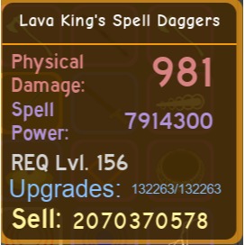 Weapon Lava King Spell Daggers In Game Items Gameflip - roblox dungeon quest lava king