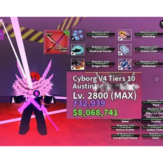 ✨ OP blox fruit /Accounts /V4 T10 cyborg + cdk+ Godhuman Max Level 2800 / Instant Delivery ✨