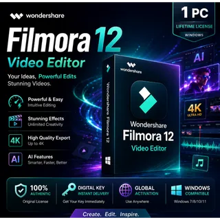 Wondershare Filmora 12 Video Editor 1 PC, Lifetime - Windows Key (Global)