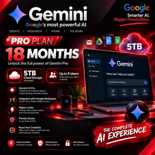 Gemini AI Pro 18 Months + 5TB Cloud Storage | Up to 5 Users